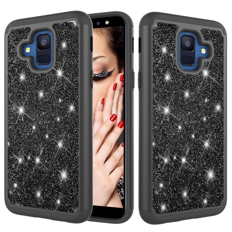 

Glitter Powder Contrast Skin Shockproof Silicone + PC Protective Case for Galaxy A6 (2018) (Black)