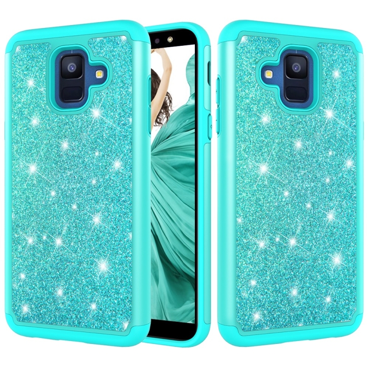 

Glitter Powder Contrast Skin Shockproof Silicone + PC Protective Case for Galaxy A6 (2018) (Green)