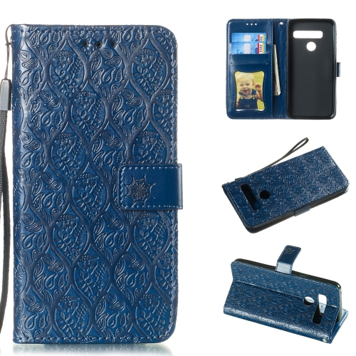 

Pressed Printing Rattan Flower Pattern Horizontal Flip PU Leather Case for LG G8 ThinQ / G8S ThinQ, with Holder & Card Slots & Wallet & Photo Frame (Dark Blue)