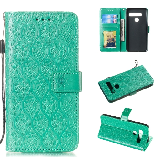 

Pressed Printing Rattan Flower Pattern Horizontal Flip PU Leather Case for LG G8 ThinQ / G8S ThinQ, with Holder & Card Slots & Wallet & Photo Frame (Green)