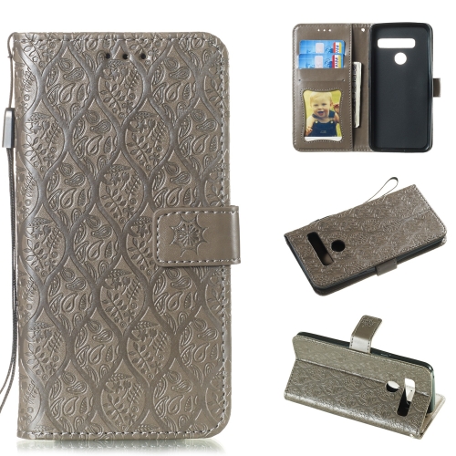 

Pressed Printing Rattan Flower Pattern Horizontal Flip PU Leather Case for LG G8 ThinQ / G8S ThinQ, with Holder & Card Slots & Wallet & Photo Frame (Grey)