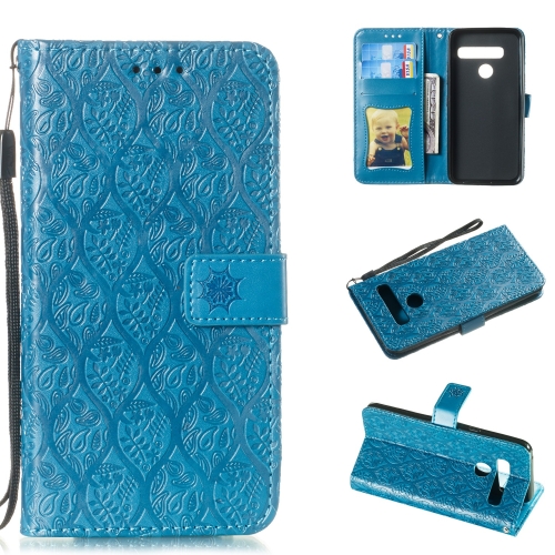 

Pressed Printing Rattan Flower Pattern Horizontal Flip PU Leather Case for LG G8 ThinQ / G8S ThinQ, with Holder & Card Slots & Wallet & Photo Frame (Blue)