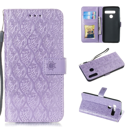 

Pressed Printing Rattan Flower Pattern Horizontal Flip PU Leather Case for LG G8 ThinQ / G8S ThinQ, with Holder & Card Slots & Wallet & Photo Frame (Purple)