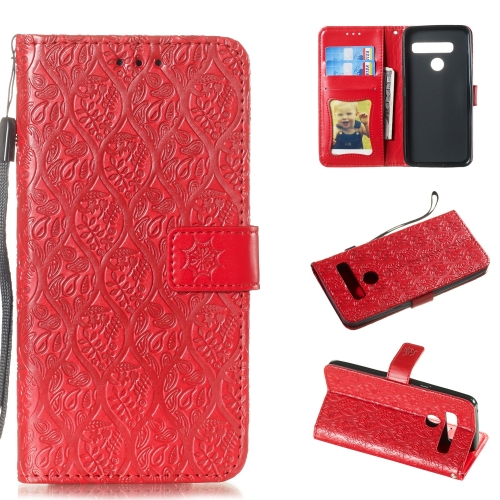 

Pressed Printing Rattan Flower Pattern Horizontal Flip PU Leather Case for LG G8 ThinQ / G8S ThinQ, with Holder & Card Slots & Wallet & Photo Frame (Red)