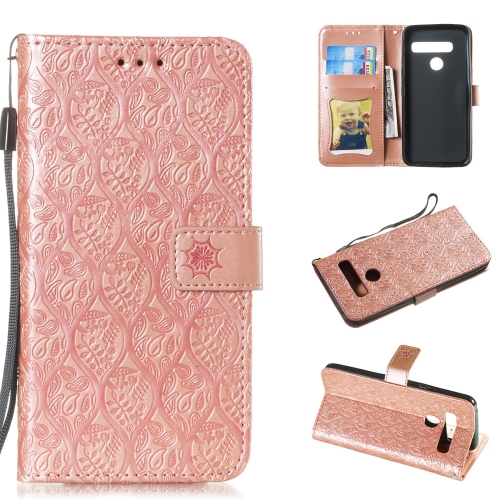 

Pressed Printing Rattan Flower Pattern Horizontal Flip PU Leather Case for LG G8 ThinQ / G8S ThinQ, with Holder & Card Slots & Wallet & Photo Frame (Rose Gold)