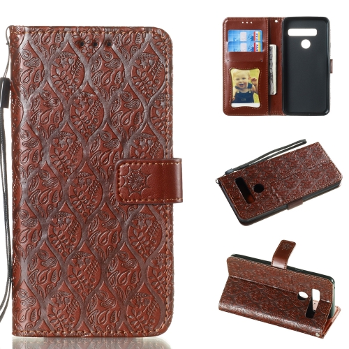 

Pressed Printing Rattan Flower Pattern Horizontal Flip PU Leather Case for LG G8 ThinQ / G8S ThinQ, with Holder & Card Slots & Wallet & Photo Frame (Brown)