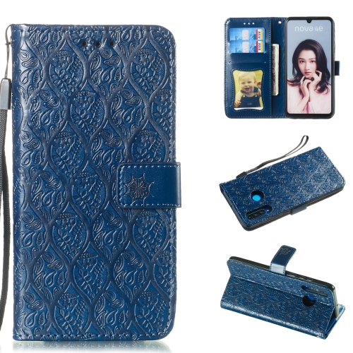 

Pressed Printing Rattan Flower Pattern Horizontal Flip PU Leather Case for Huawei P30 Lite / Nova 4e, with Holder & Card Slots & Wallet & Photo Frame (Dark Blue)