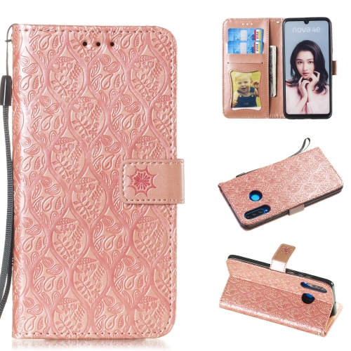 

Pressed Printing Rattan Flower Pattern Horizontal Flip PU Leather Case for Huawei P30 Lite / Nova 4e, with Holder & Card Slots & Wallet & Photo Frame (Rose Gold)