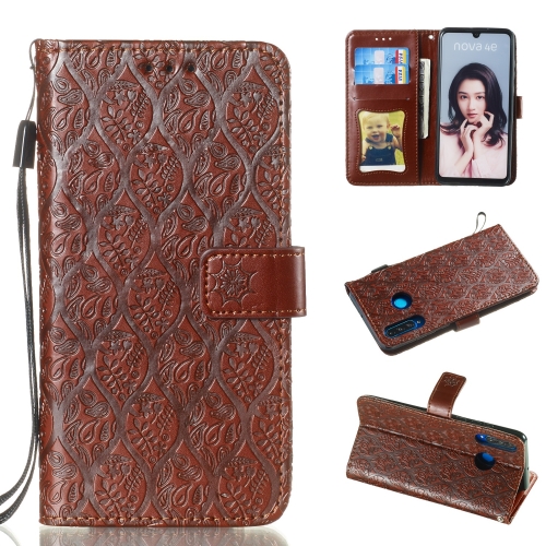 

Pressed Printing Rattan Flower Pattern Horizontal Flip PU Leather Case for Huawei P30 Lite / Nova 4e, with Holder & Card Slots & Wallet & Photo Frame (Brown)