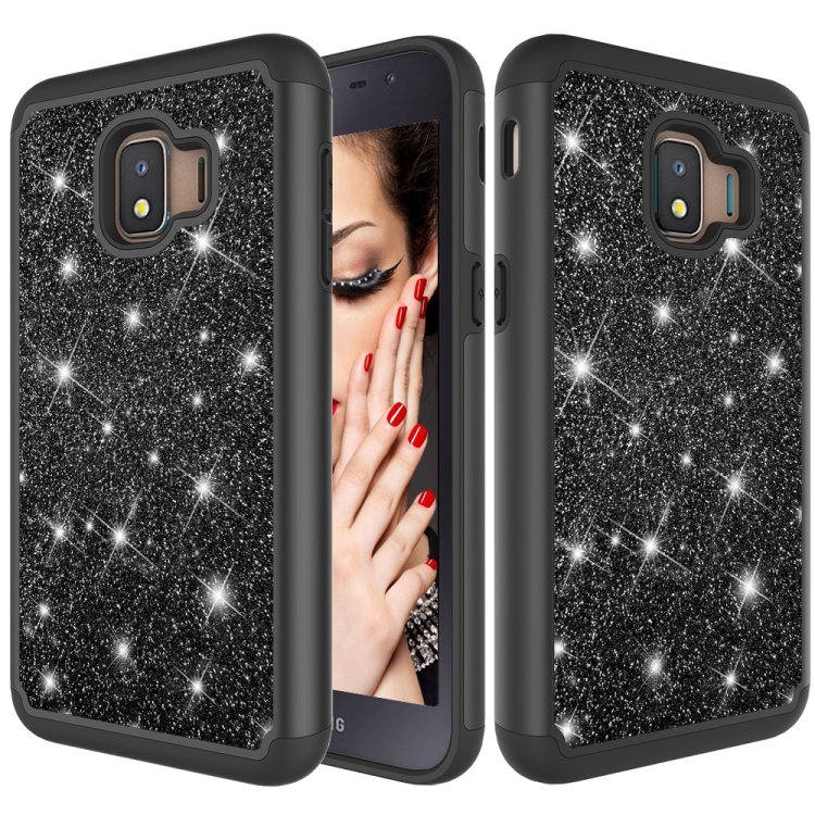 

Glitter Powder Contrast Skin Shockproof Silicone + PC Protective Case for Galaxy J2 Core 2018 (Black)