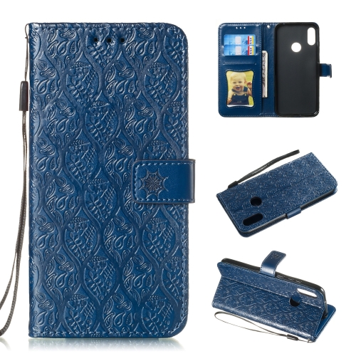 

Pressed Printing Rattan Flower Pattern Horizontal Flip PU Leather Case for Huawei Y6 2019 / Honor 8A, with Holder & Card Slots & Wallet & Photo Frame (Dark Blue)