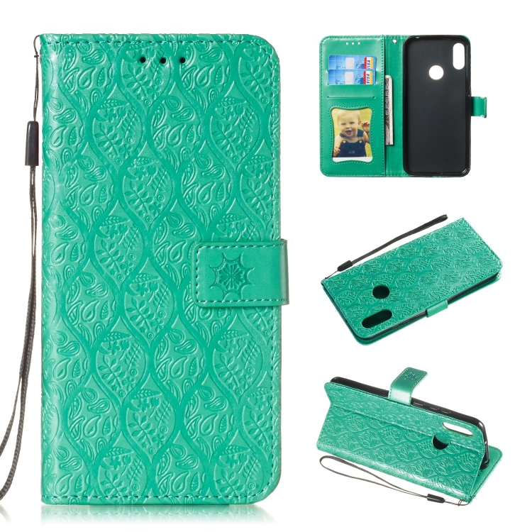 

Pressed Printing Rattan Flower Pattern Horizontal Flip PU Leather Case for Huawei Y6 2019 / Honor 8A, with Holder & Card Slots & Wallet & Photo Frame (Green)