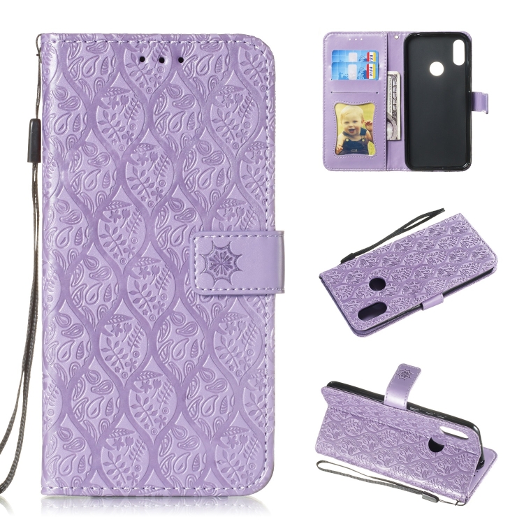 

Pressed Printing Rattan Flower Pattern Horizontal Flip PU Leather Case for Huawei Y6 2019 / Honor 8A, with Holder & Card Slots & Wallet & Photo Frame (Purple)