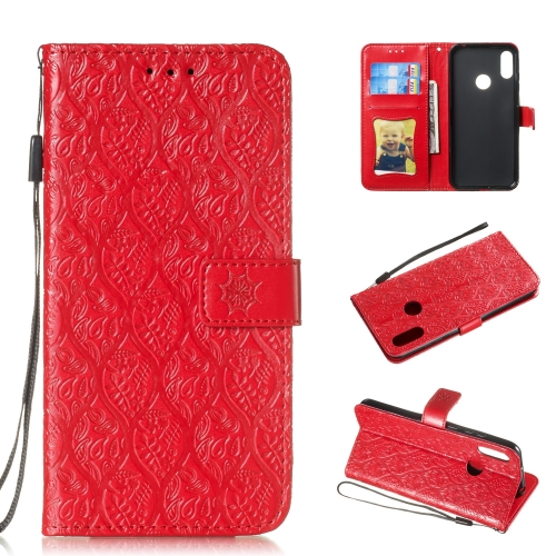 

Pressed Printing Rattan Flower Pattern Horizontal Flip PU Leather Case for Huawei Y6 2019 / Honor 8A, with Holder & Card Slots & Wallet & Photo Frame (Red)