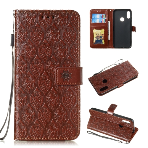 

Pressed Printing Rattan Flower Pattern Horizontal Flip PU Leather Case for Huawei Y6 2019 / Honor 8A, with Holder & Card Slots & Wallet & Photo Frame (Brown)