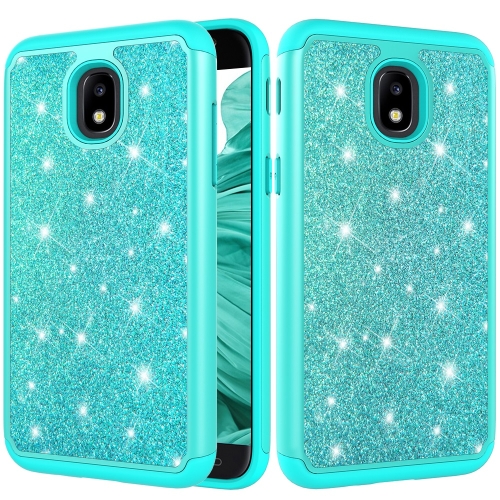 

Glitter Powder Contrast Skin Shockproof Silicone + PC Protective Case for Galaxy J7 (2018) (Green)