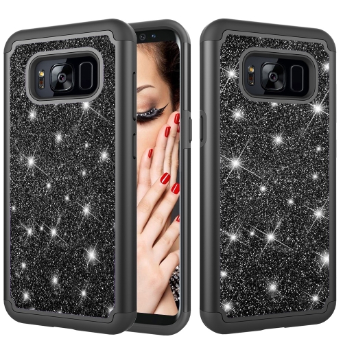 

Glitter Powder Contrast Skin Shockproof Silicone + PC Protective Case for Galaxy S8 (Black)