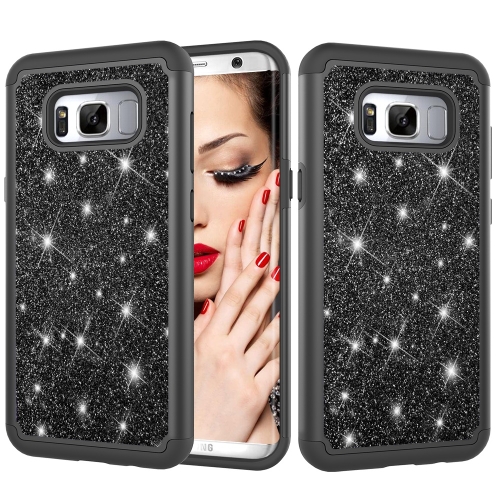 

Glitter Powder Contrast Skin Shockproof Silicone + PC Protective Case for Galaxy S8+ (Black)