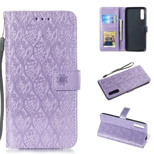 

Pressed Printing Rattan Flower Pattern Horizontal Flip PU Leather Case for Galaxy A70, with Holder & Card Slots & Wallet & Photo Frame (Purple)