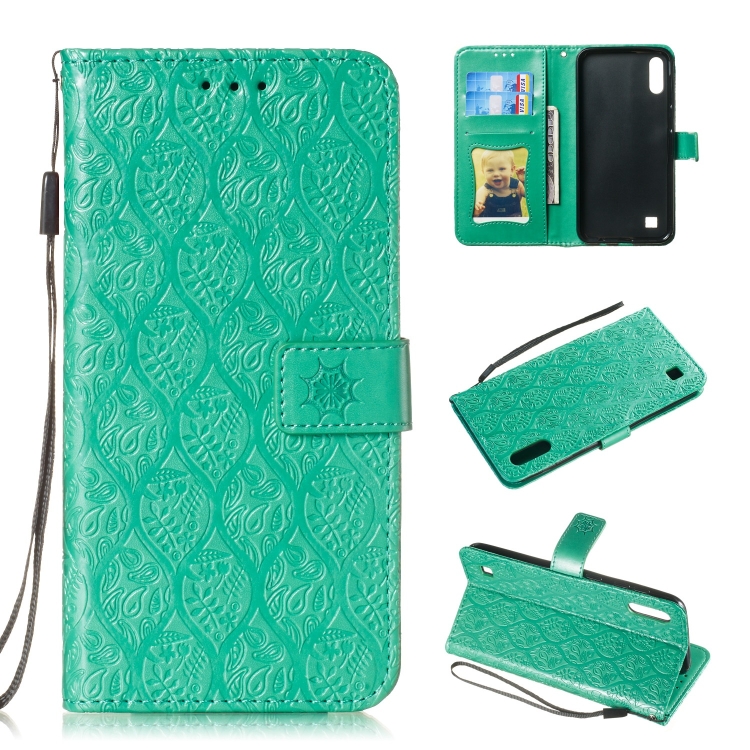

Pressed Printing Rattan Flower Pattern Horizontal Flip PU Leather Case for Galaxy M10 / A10, with Holder & Card Slots & Wallet & Photo Frame (Green)