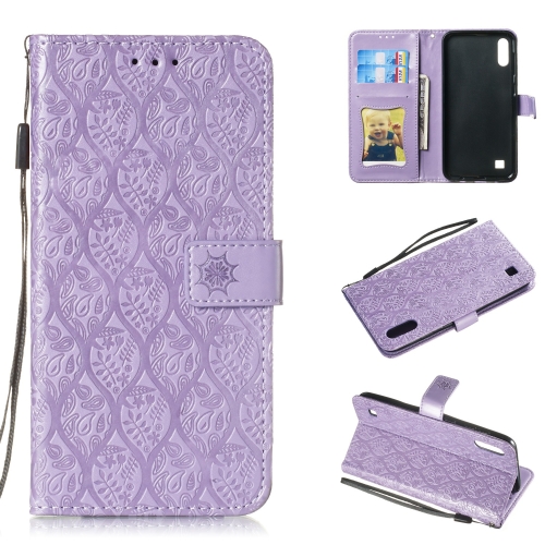 

Pressed Printing Rattan Flower Pattern Horizontal Flip PU Leather Case for Galaxy M10 / A10, with Holder & Card Slots & Wallet & Photo Frame (Purple)