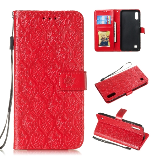 

Pressed Printing Rattan Flower Pattern Horizontal Flip PU Leather Case for Galaxy M10 / A10, with Holder & Card Slots & Wallet & Photo Frame (Red)