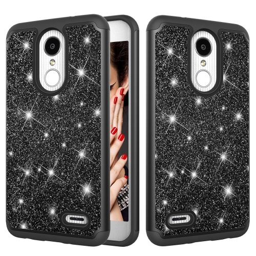 

Glitter Powder Contrast Skin Shockproof Silicone + PC Protective Case for LG Aristo 2 / K8 2018 US Version / Aristo 2 Plus / LG LV3 2018 (Black)