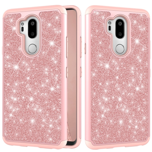 

Glitter Powder Contrast Skin Shockproof Silicone + PC Protective Case for LG G7 ThinQ / G7 (Rose Gold)