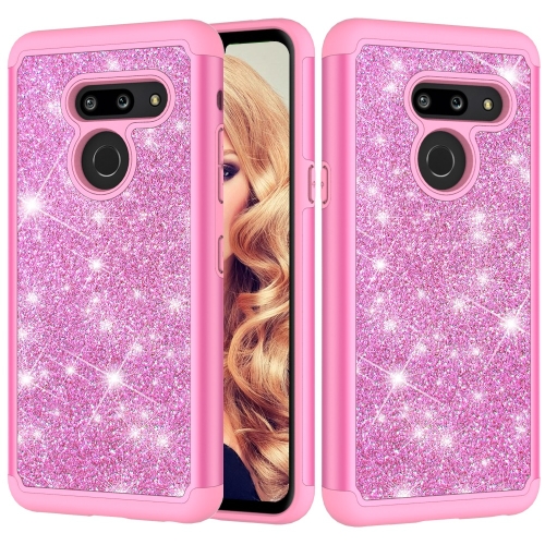 

Glitter Powder Contrast Skin Shockproof Silicone + PC Protective Case for LG G8 ThinQ (Pink)