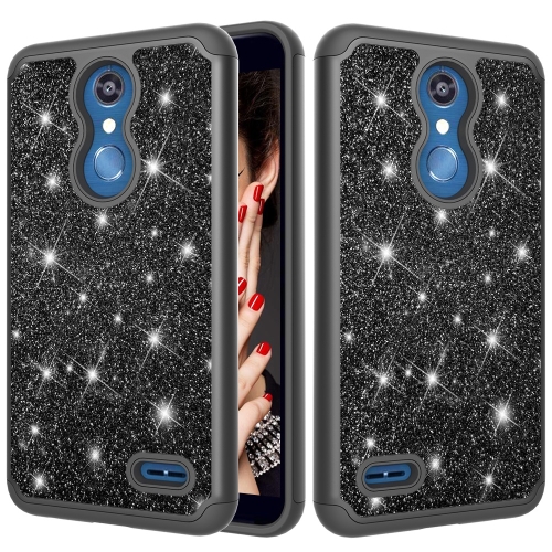 

Glitter Powder Contrast Skin Shockproof Silicone + PC Protective Case for LG K10 2018 / K30 (Black)