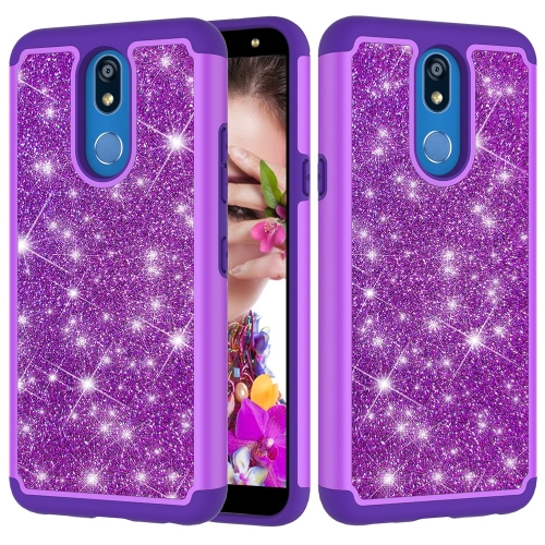 

Glitter Powder Contrast Skin Shockproof Silicone + PC Protective Case for LG K40 / K12 Plus (Purple)