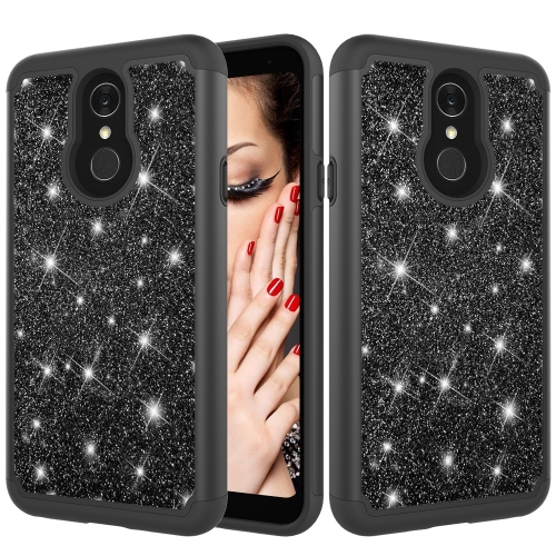 

Glitter Powder Contrast Skin Shockproof Silicone + PC Protective Case for LG Q7 / Q7 Plus (Black)