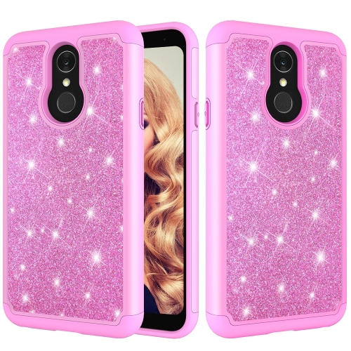 

Glitter Powder Contrast Skin Shockproof Silicone + PC Protective Case for LG Q7 / Q7 Plus (Pink)