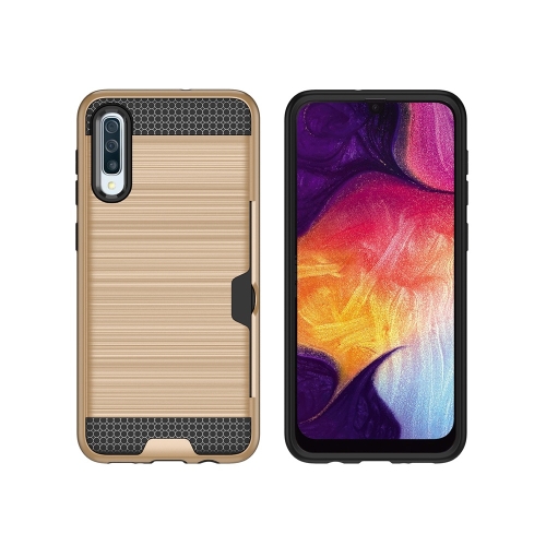 

Brushed Texture PC + TPU Protective Case for Galaxy A50, with Card Slot (Gold)