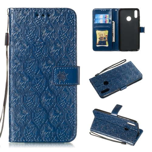 

Pressed Printing Rattan Flower Pattern Horizontal Flip PU Leather Case for Huawei Y7 2019 / Enjoy 9, with Holder & Card Slots & Wallet & Photo Frame (Dark Blue)