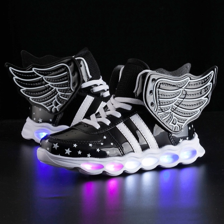 

USB Charging Angel LED Light Shoes Comfortable Breathable Casual Shoes (Color:Black Size:25)