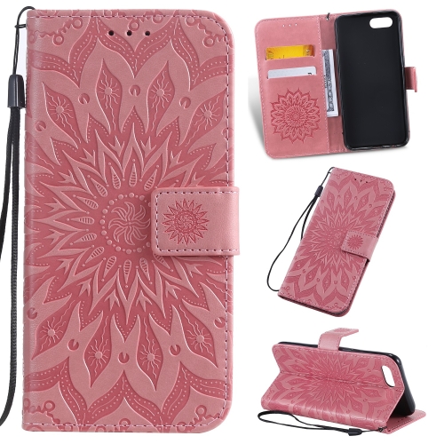 

Pressed Printing Sunflower Pattern Horizontal Flip PU Leather Case for OPPO A1K / C2, with Holder & Card Slots & Wallet & Lanyard (Pink)