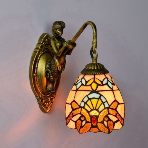 

YWXLight Balcony Retro Stained Glass Living Room Dining Room Bedroom Bar Clubhouse Aisle Baroque Wall Lamp (EU Plug)
