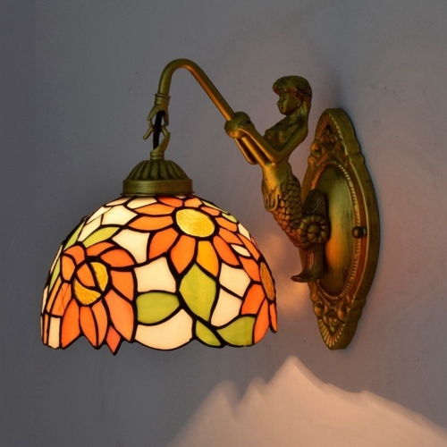 

YWXLight Beauty Retro Garden Creative Stain Glass Living Room Bedroom Corridor Balcony Bar Wall Lamp (EU Plug)