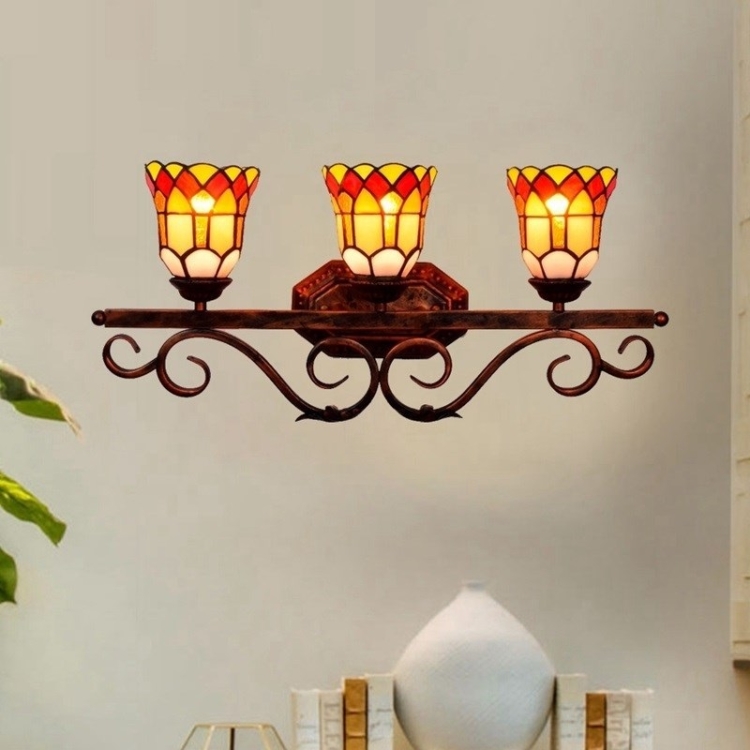 

YWXLight Retro Three Heads Safflower Wall Lamp Mirror Living Room Bedroom Bar Place Decoration Light (EU Plug)