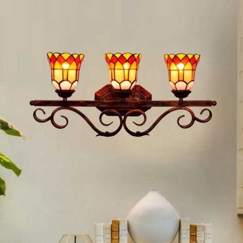 

YWXLight Retro Three Heads Safflower Wall Lamp Mirror Living Room Bedroom Bar Place Decoration Light (UK Plug)