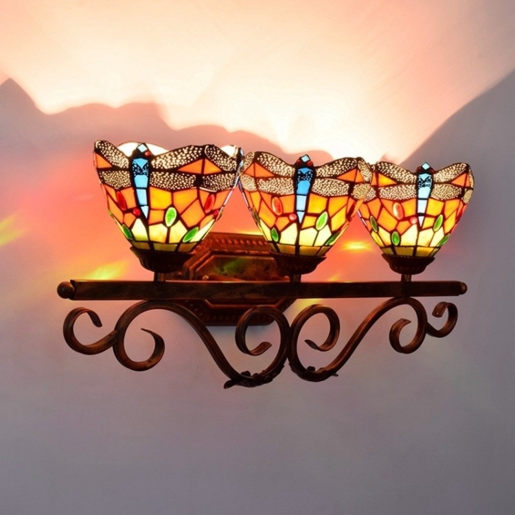

YWXLight Retro Dragonfly Color Three-heads Wall Lamp Mirror Headlight Corridor Bar Creative Decoration Light (EU Plug)