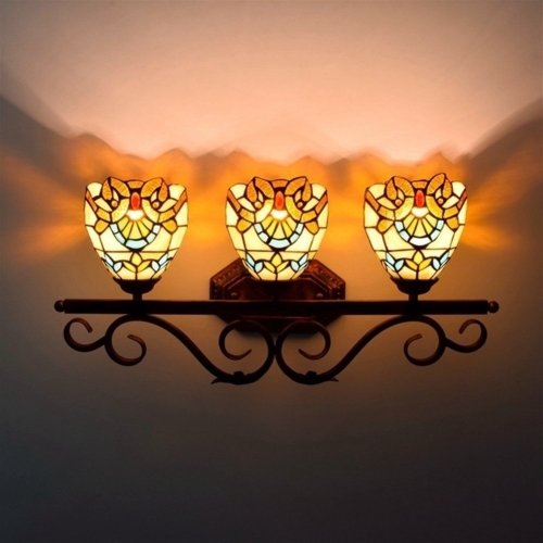 

YWXLight Retro Creative Three-heads Wall Lamp Bathroom Mirror Headlights Romantic Atmosphere Decoration Light (EU Plug)