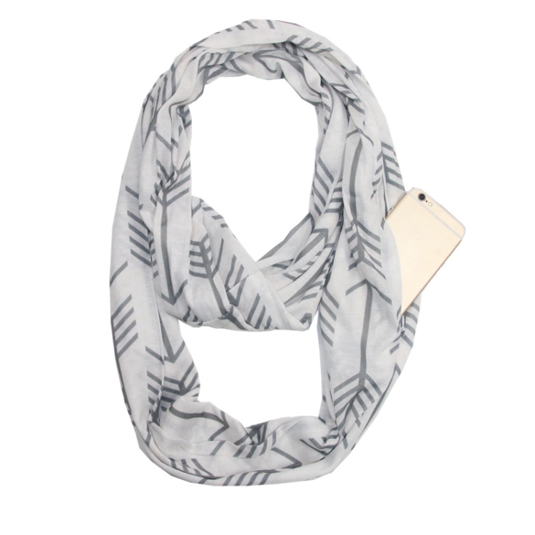 

Multi-function Fashion Zip Pocket Design Scarf(White Gray Arrow)