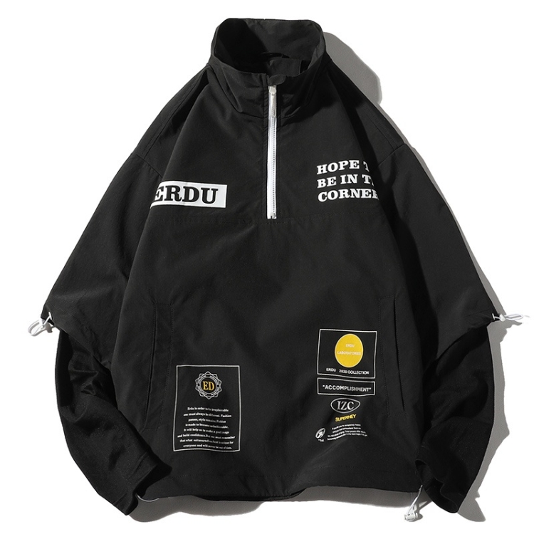 

Letters Printed Pullover Jacket Couple Loose Casual Jacket (Color:Black Size:M)