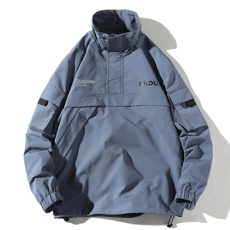 

Letters Printed Stand Collar Pullover Coat Loose Casual Jacket for Men (Color:Grey Blue Size:XXXL)