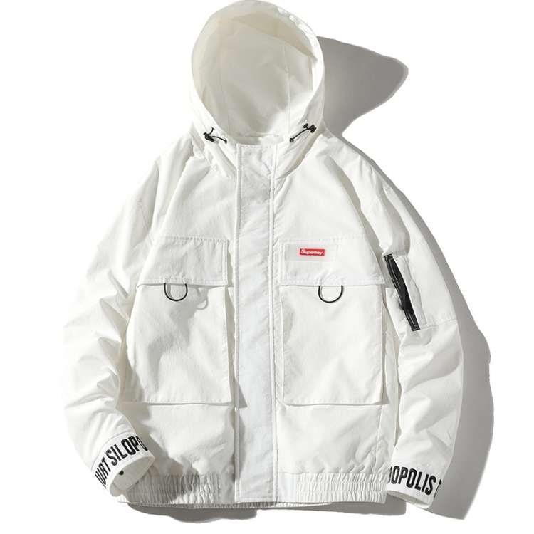 

Hooded Loose Casual Coat Embroidery Tooling Jacket for Men (Color:White Size:S)