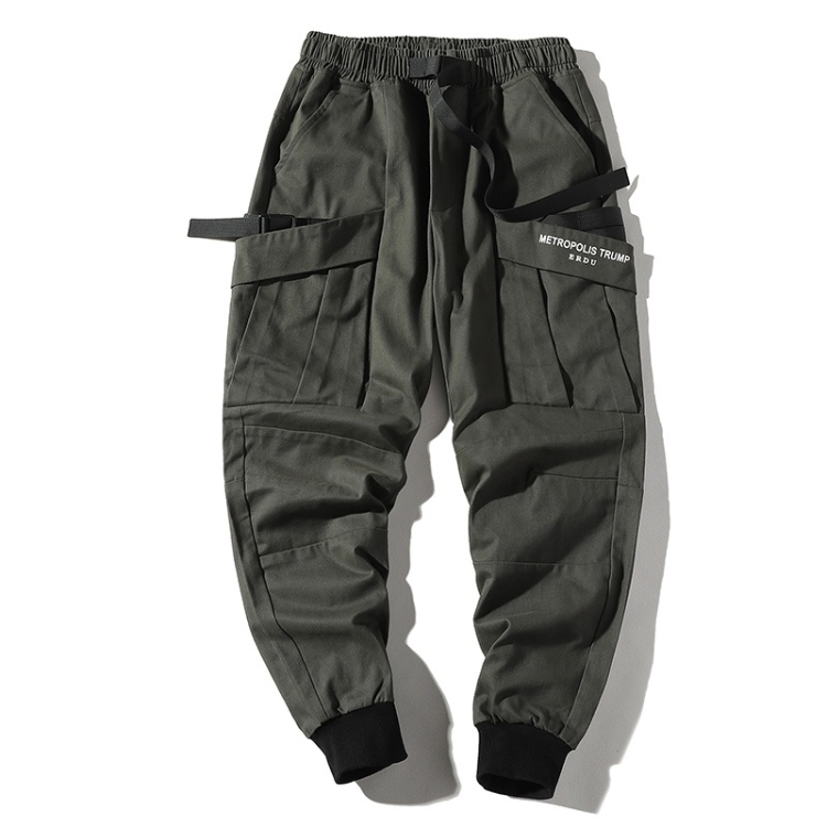 

Hip Hop Loose Multi-pocket Beam Foot Overalls for Men (Color:Army Green Size:M)