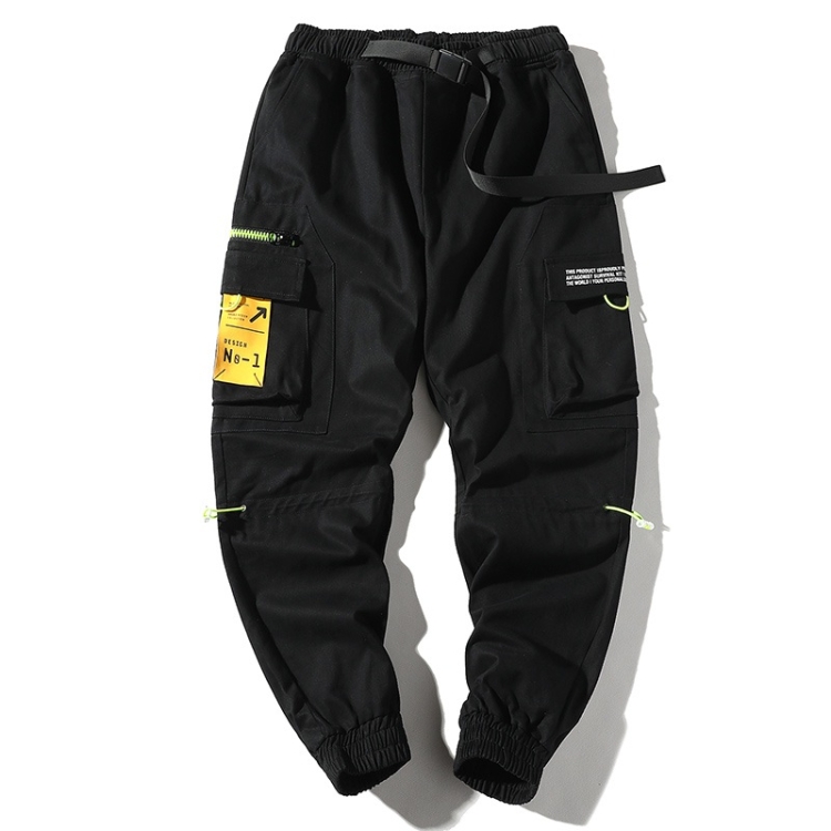 

Loose Casual Zip Pockets Beamed Feet Overalls for Men (Color:Black Size:XXL)