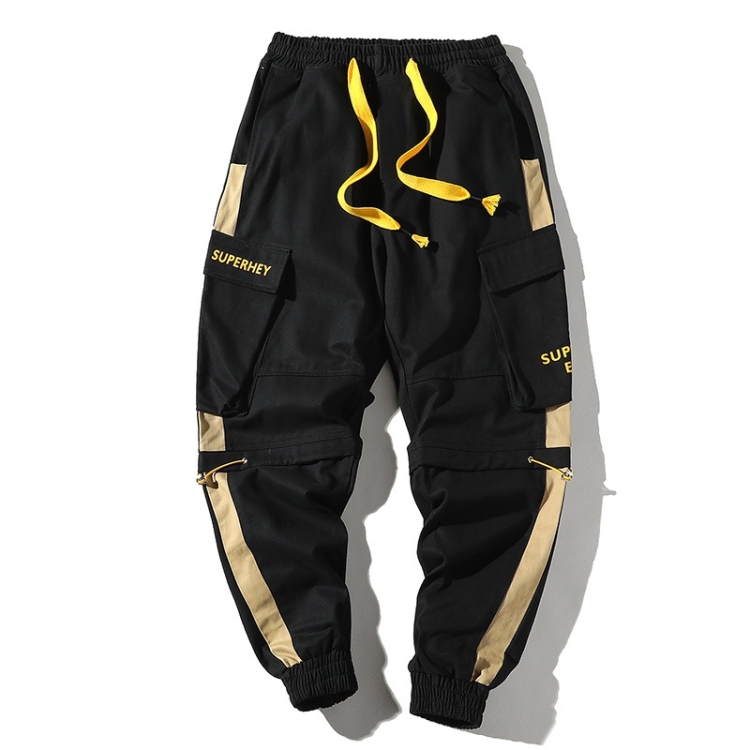 

Casual Trend Loose Multi-pocket Beam Feet Trousers Overalls for Men (Color:Black Size:XXXL)